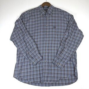 Faconnable Mens XL Blue Tan Plaid Cotton Button Down Shirt Long Sleeve 4480ECD41